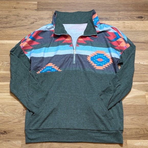 Tops - Southwest Inspired Multicolor Long Sleeve Quarter-Zip Pullover Women’s M